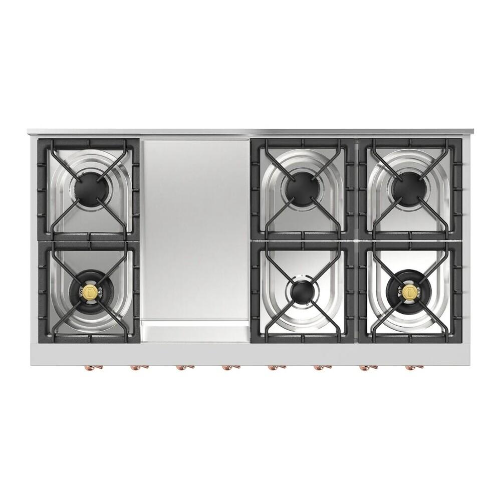 ILVE UHCP48FNSSPLP Nostalgie II 48 inch Built-In Gas Rangetop with Griddle, in Stainless Steel (Liquid Propane, Copper)