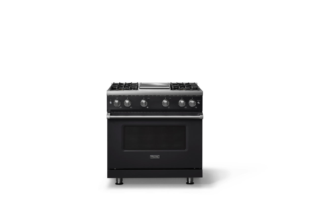 36"W. Sealed Burner Gas Range (Burner: 4g, Finish: Onyx, Trim: Polished Chrome, Fuel: Propane)