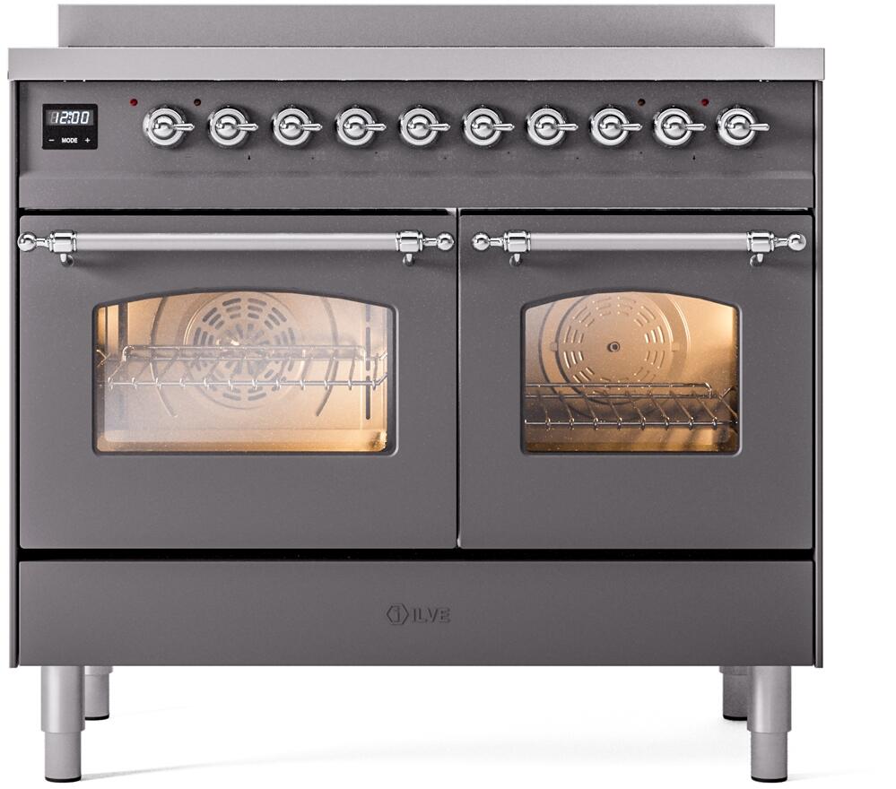 Nostalgie II 40 Inch Electric Freestanding Range in Matte Graphite with Chrome Trim
