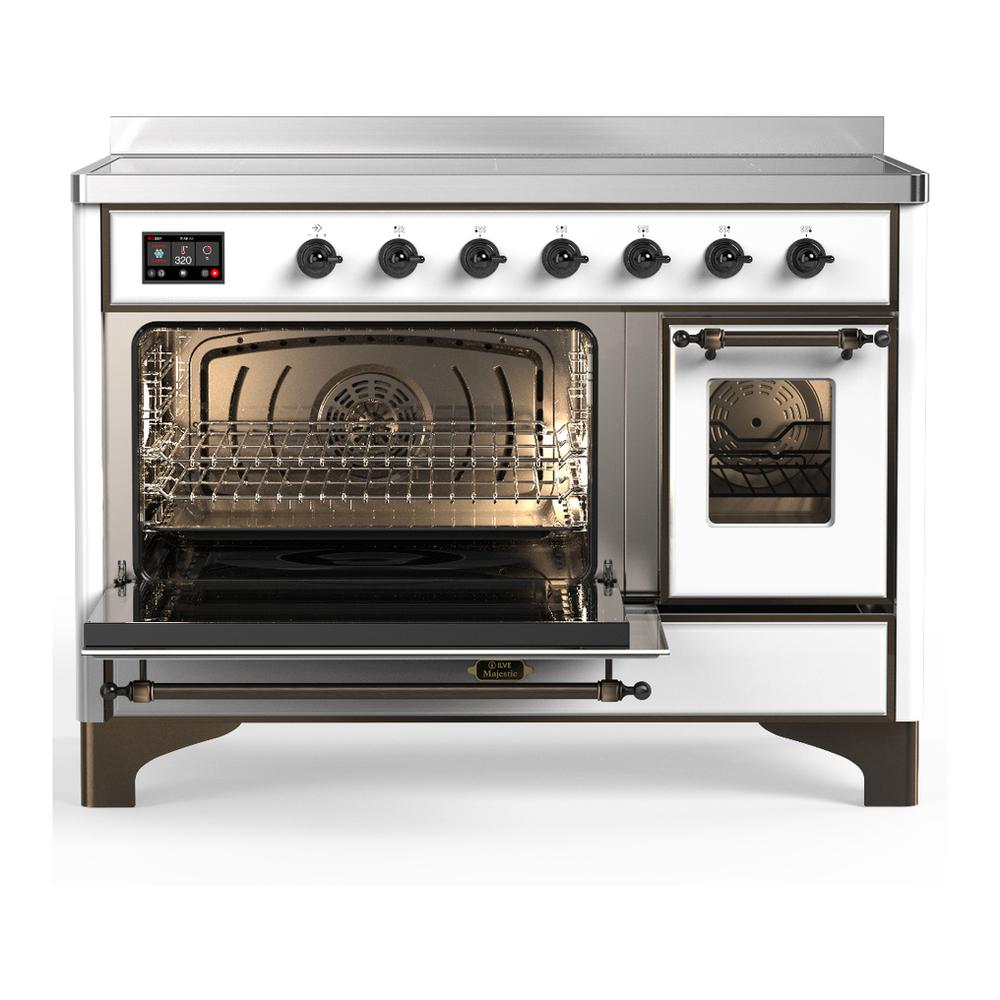 ILVE UMIB48NR3WHB Majestic III 48 inch Induction Range with 6 Elements, 5.02 cu. ft. Total Oven Capacity (Triple Glass Door, White, Burnished)