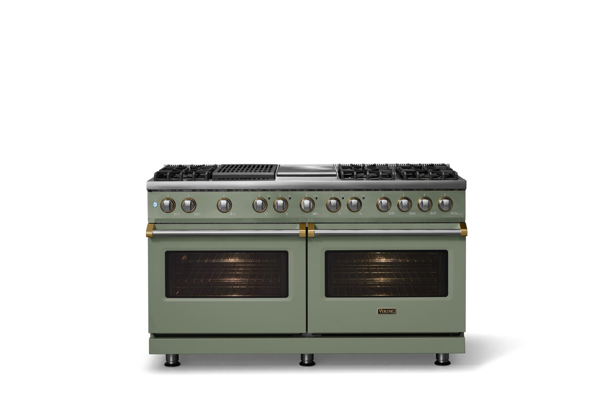 60"W.Dual Fuel Range (Finish: Eucalyptus, Trim: Polished Chrome, Fuel: Propane)