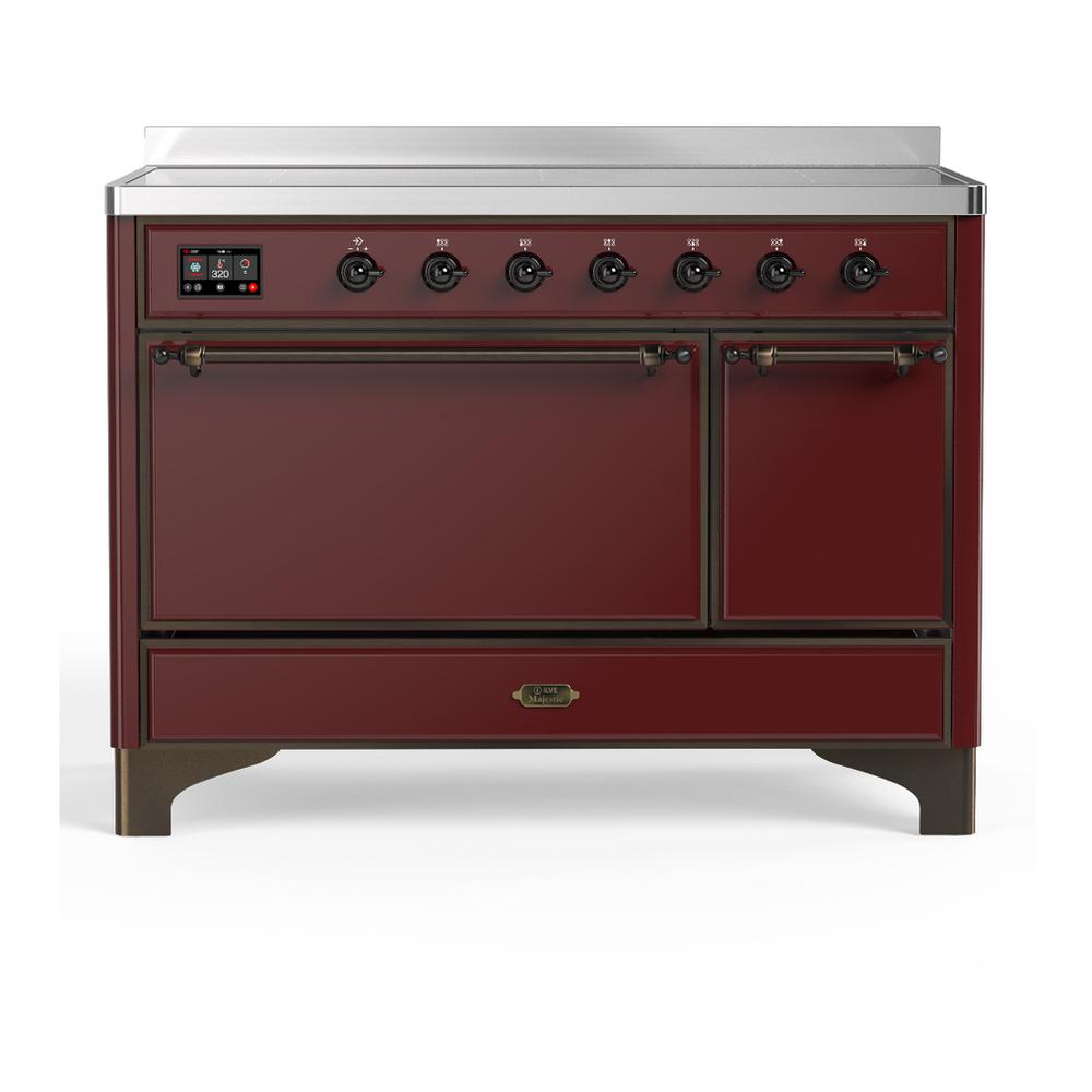ILVE UMIB48QNR3BUB Majestic III 48 inch Induction Range with 6 Elements, 5.02 cu. ft. Total Oven Capacity (Solid Door, Burgundy, Burnished)
