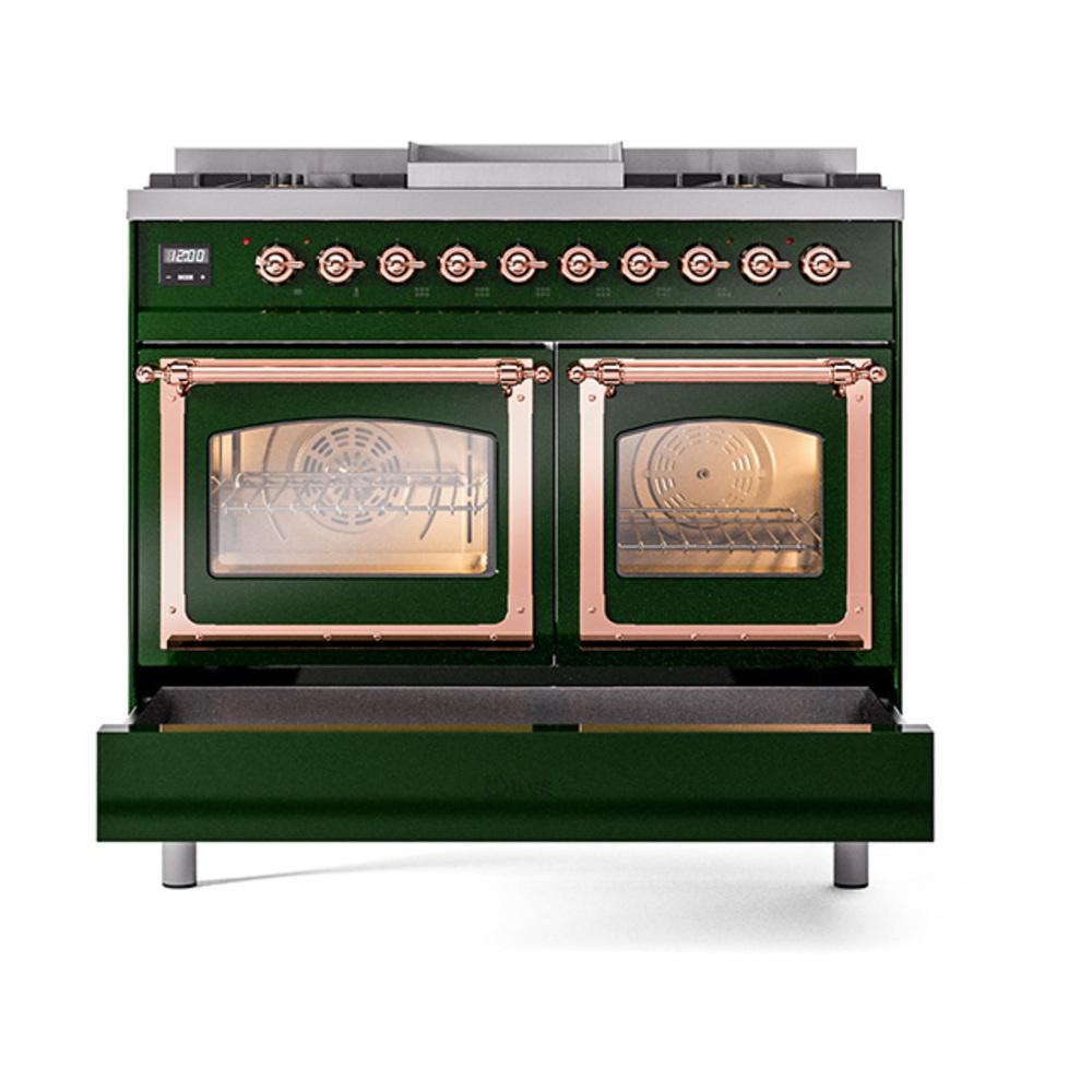 ILVE UND40FNMPEGPLP Nostalgie II Noblesse 40 inch Dual Fuel Range (Liquid Propane, Triple Glass Door, Emerald Green, Copper)