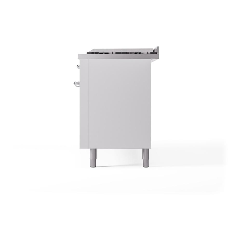 ILVE UN60FQNMPWHCLP Nostalgie II Noblesse 60 inch Dual Fuel Range (9 Sealed Burners + Griddle, Liquid Propane, Solid Door, White, Chrome)