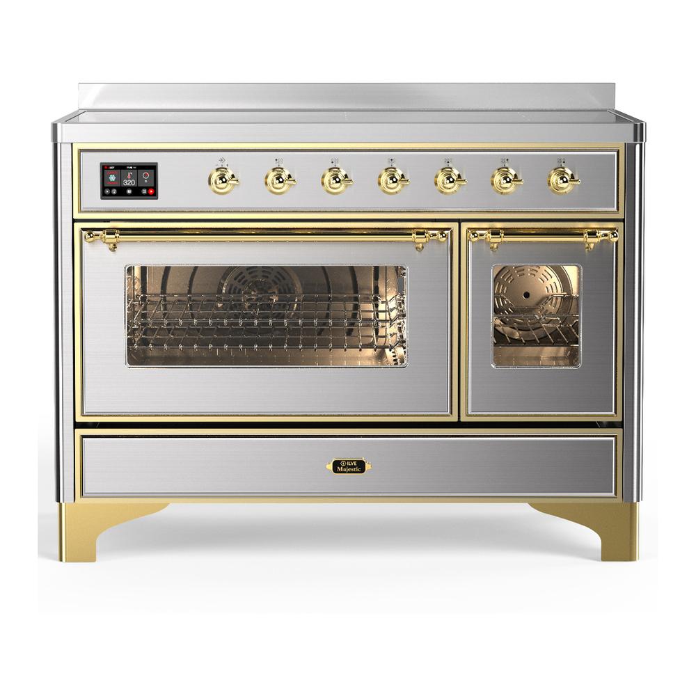 ILVE UMIB48NR3SSG Majestic III 48 inch Induction Range with 6 Elements, 5.02 cu. ft. Total Oven Capacity (Triple Glass Door, Stainless Steel, Brass)
