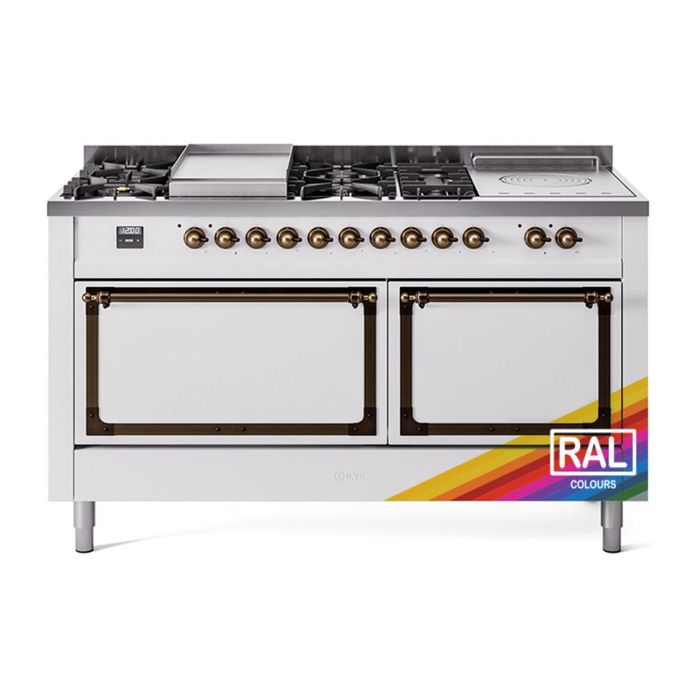 ILVE UN60FSQNMPRAB Nostalgie II Noblesse 60 inch Dual Fuel Range (7 Sealed Burners + Griddle + French Top, Natural Gas, Solid Door, RAL, Burnished)