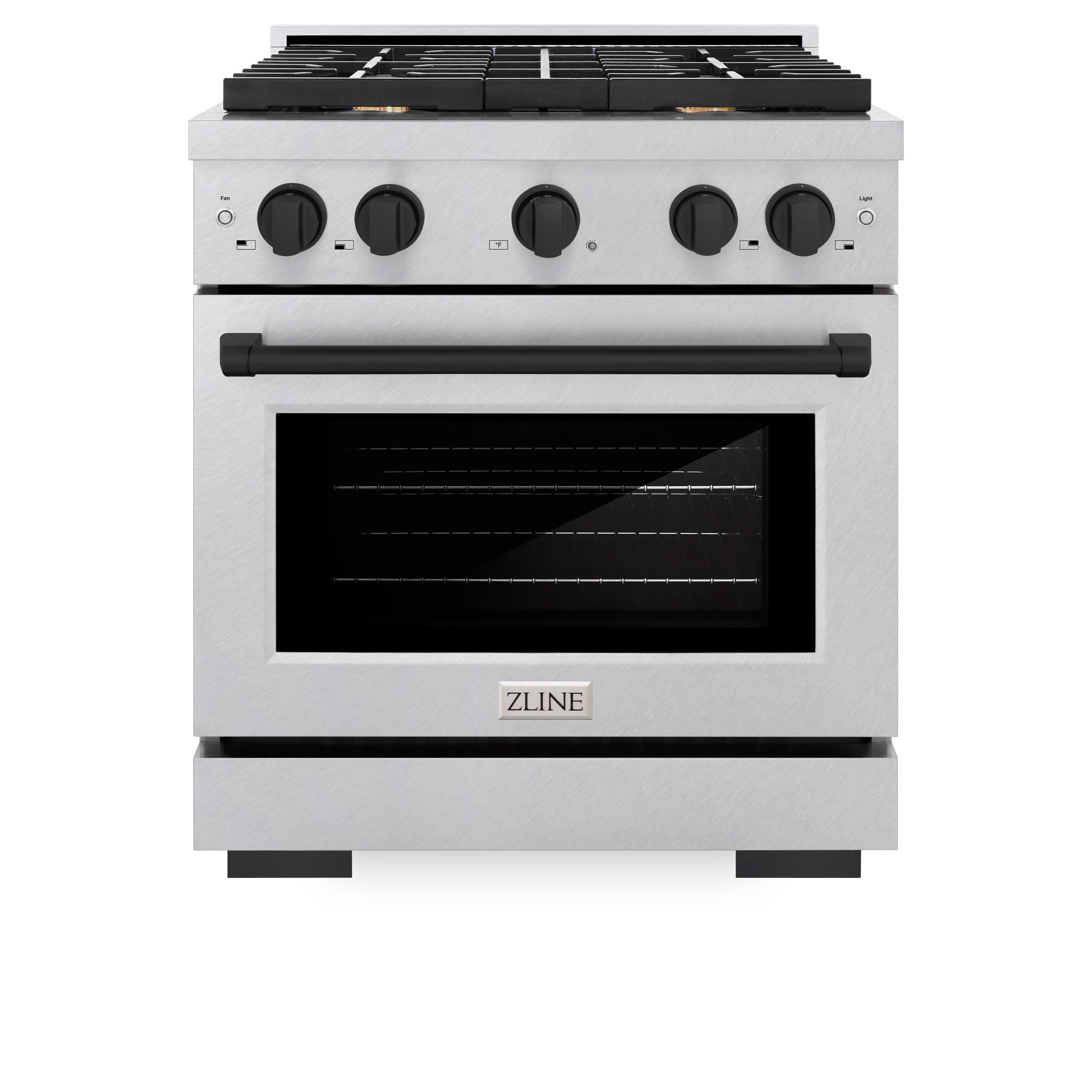 ZLINE Autograph Edition 30 in. 4.2 cu. ft. 4 Burner Gas Range with Convection Gas Oven in DuraSnow' Stainless Steel and Matte Black Accents (SGRSZ-30-MB)