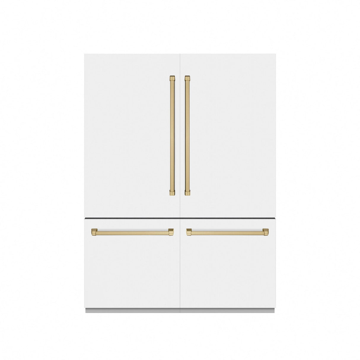 ZLINE Autograph Edition 60 in. 32.2 cu. ft. French Door Built-In Bottom Freezer Refrigerator with Water Dispenser and Ice Maker in White Matte with Graphite Gray Interior and Champagne Bronze Accents (GRBIVZ-WM-60-CB)