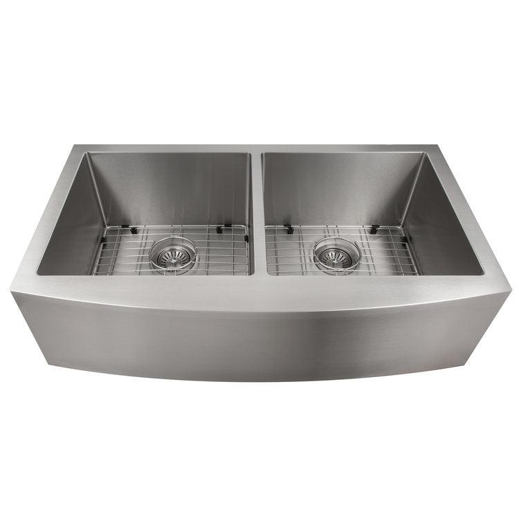 ZLINE 36 in. Niseko Farmhouse Apron Mount Double Bowl Stainless Steel Kitchen Sink with Bottom Grid (SA50D-36)