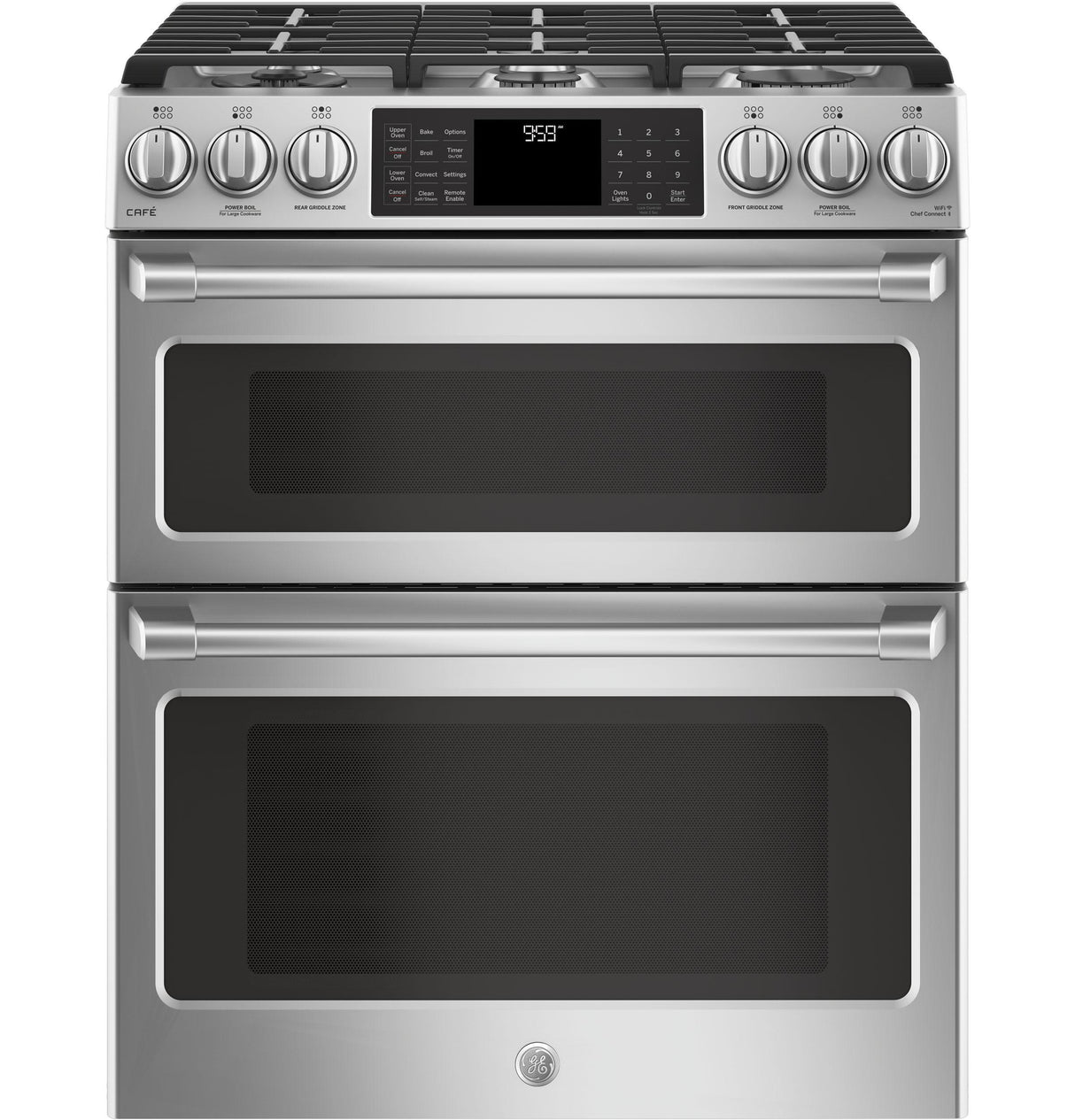 GE Cafe™ Series 30" Slide-In Front Control Gas Double Oven with Convection Range