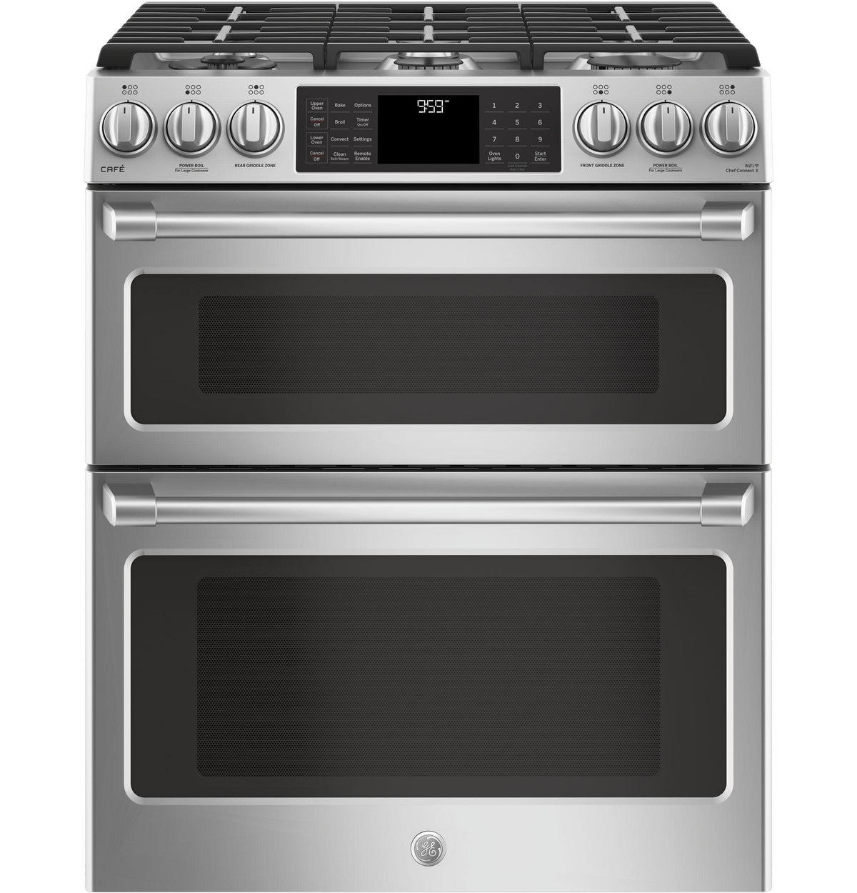GE Cafe™ Series 30" Slide-In Front Control Gas Double Oven with Convection Range