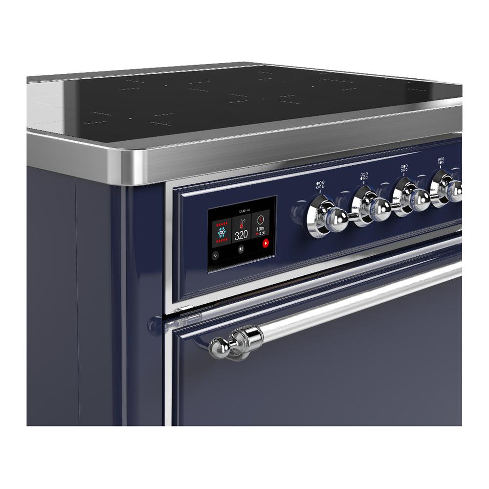 ILVE UMIB36QNR3MBC Majestic III 36 inch Induction Range with 6 Elements, 3.5 cu. ft. Total Oven Capacity (Solid Door, Midnight Blue, Chrome)