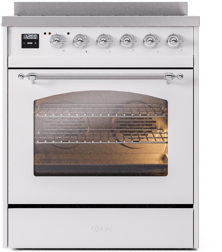 Nostalgie II 30 Inch Electric Freestanding Range in White with Chrome Trim