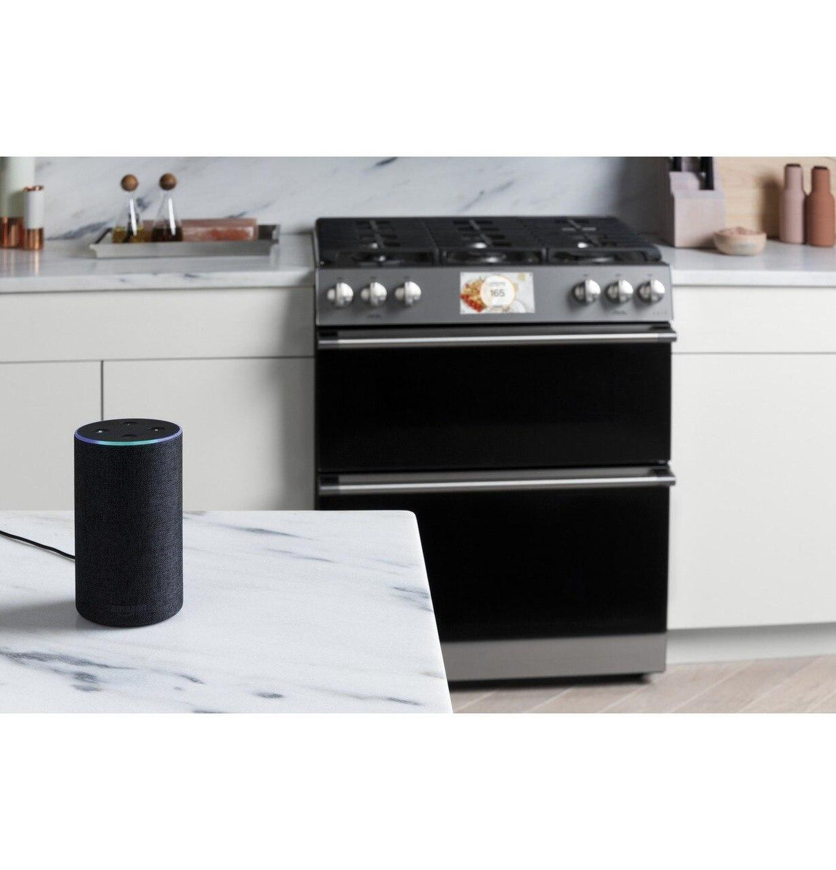 Café™ 30" Smart Slide-In, Front-Control, Gas Double-Oven Range with Convection in Platinum Glass