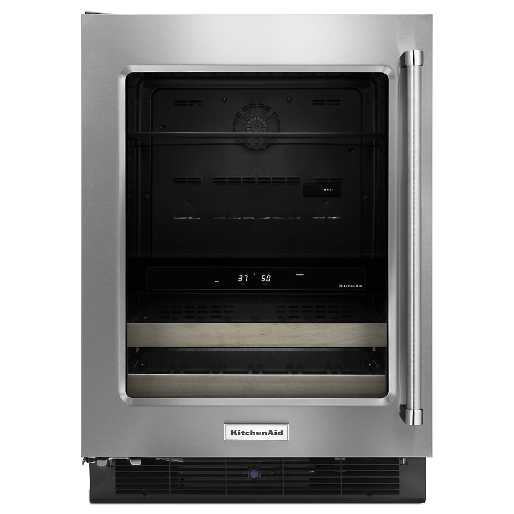 24" Beverage Center with Glass Door and Wood-Front Racks
