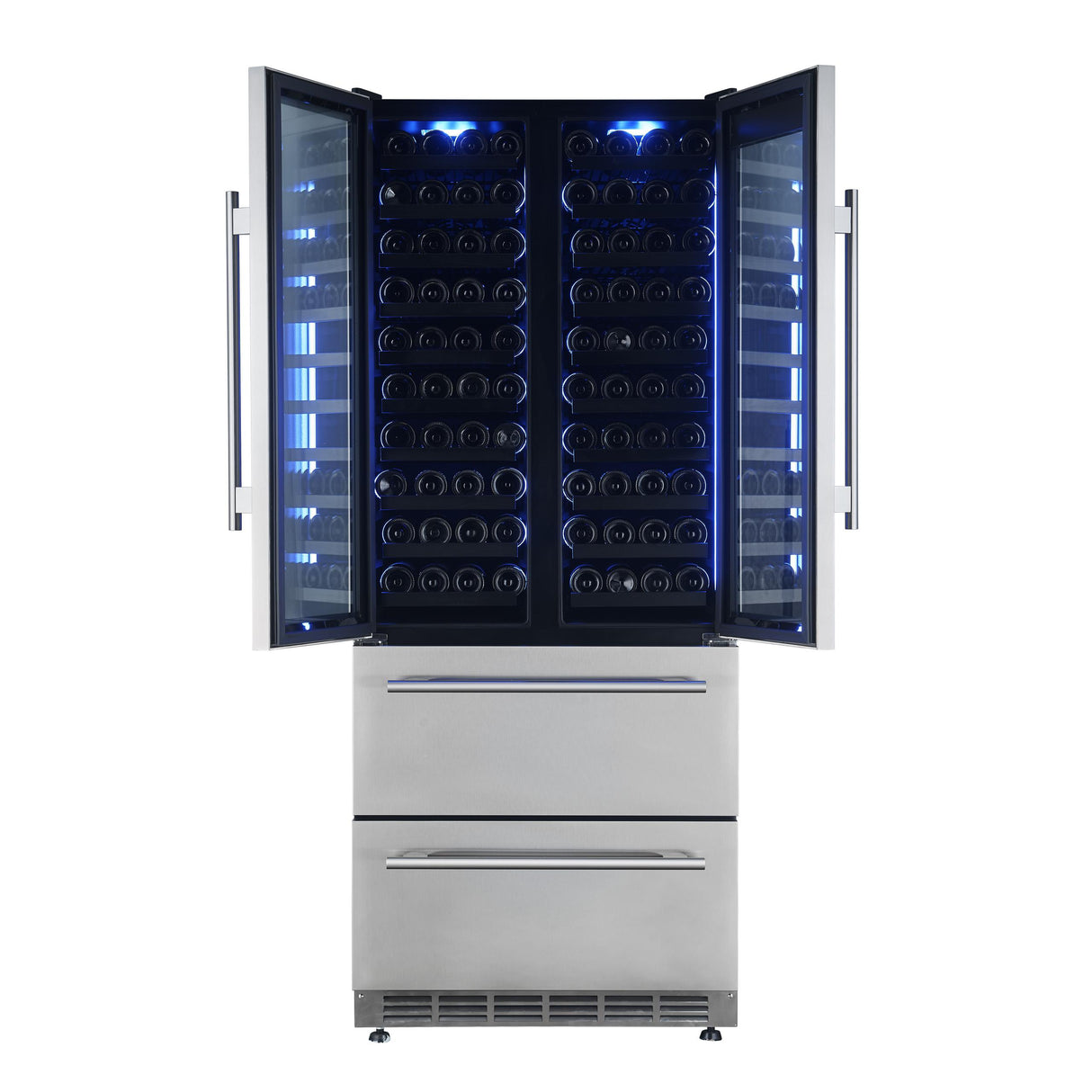 Forno Campania 32-Inch Wine Cooler, Stainless Steel, Dual Wine Zones, Two Beverage Drawers, 17.7 cu.ft
