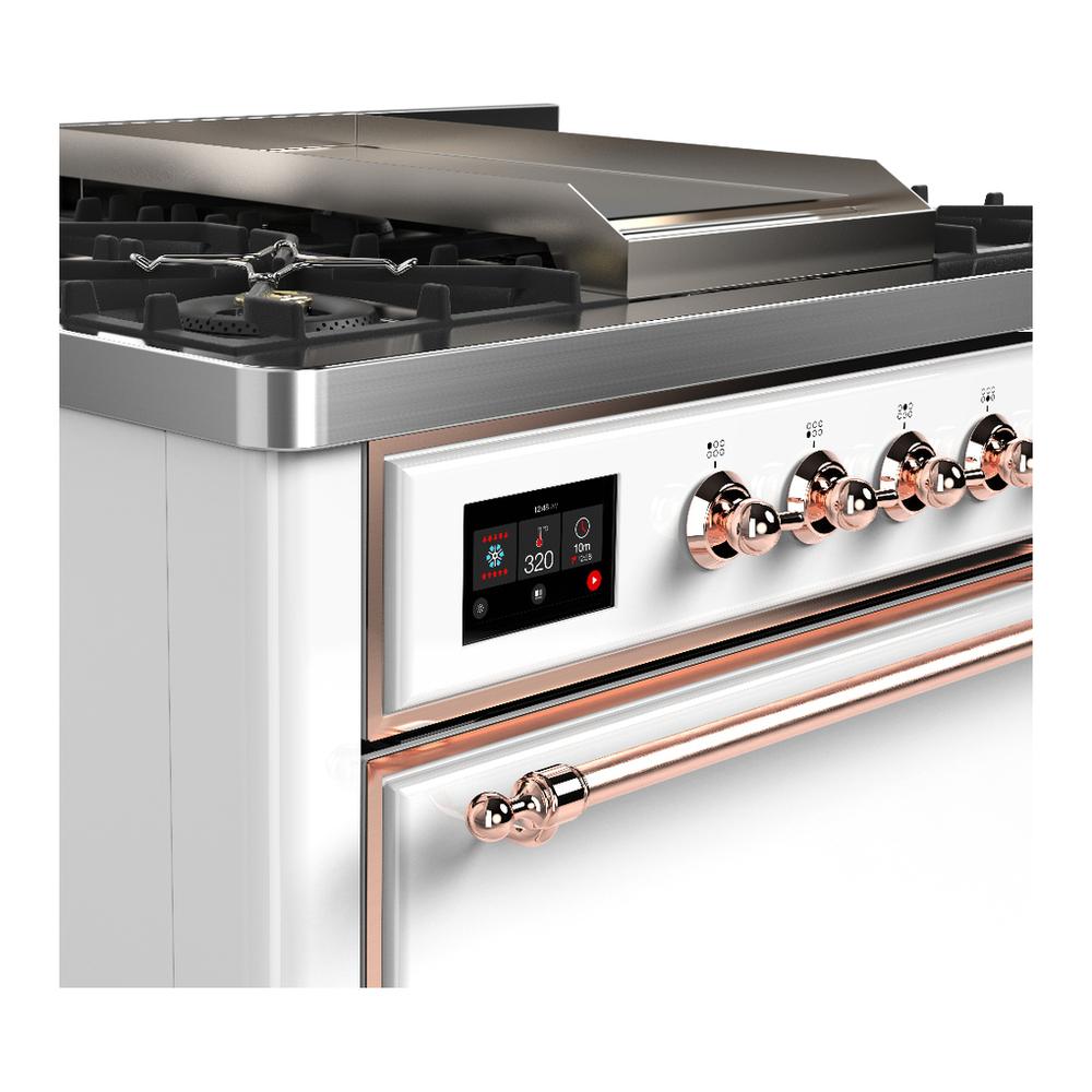 ILVE UM36FQNR3WHPLP Majestic III 36 inch Dual Fuel Range with 6 Black Brass Burners and Griddle, Dual Function Burner up to 25,000 BTU (Solid Door, White, Copper, Liquid Propane)