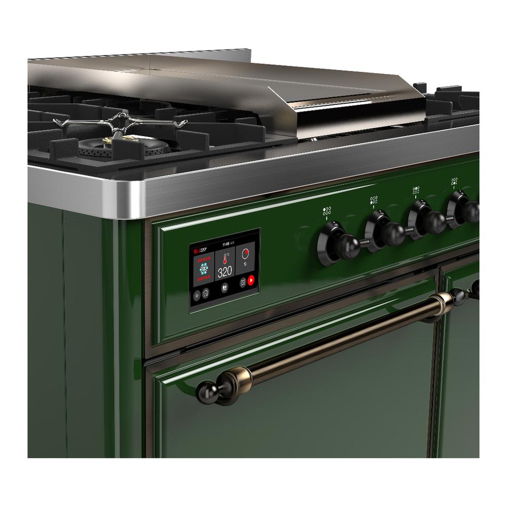 ILVE UMD40FQNR3EGB Majestic III 40 inch Dual Fuel Range with 6 Burners and Griddle, Dual Function Burner up to 25,000 BTU (Natural Gas, Solid Door, Emerald Green, Burnished)