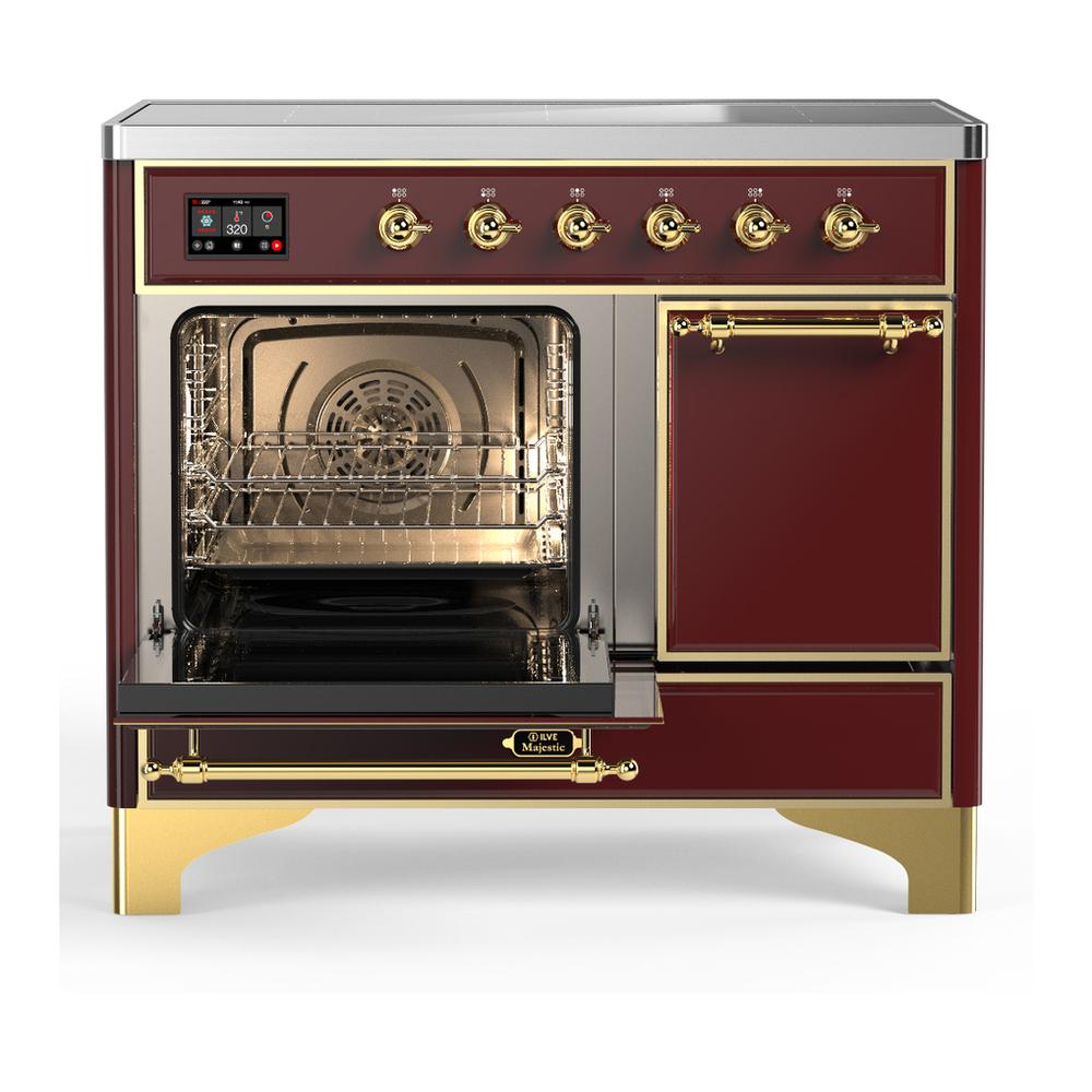 ILVE UMDIB40QNR3BUG Majestic III 40 inch Induction Range with 6 Elements, 3.82 cu. ft. Total Oven Capacity (Solid Door, Burgundy, Brass)