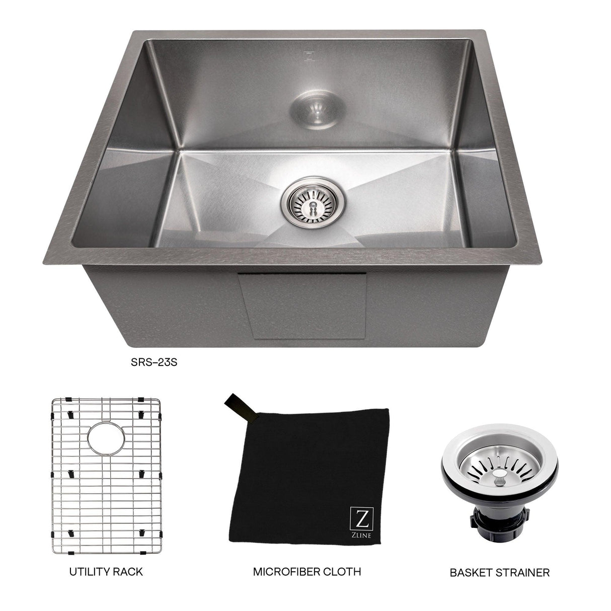 ZLINE 23 in. Meribel Undermount Single Bowl Satin Stainless Steel Kitchen Sink with Bottom Grid (SRS-23S)