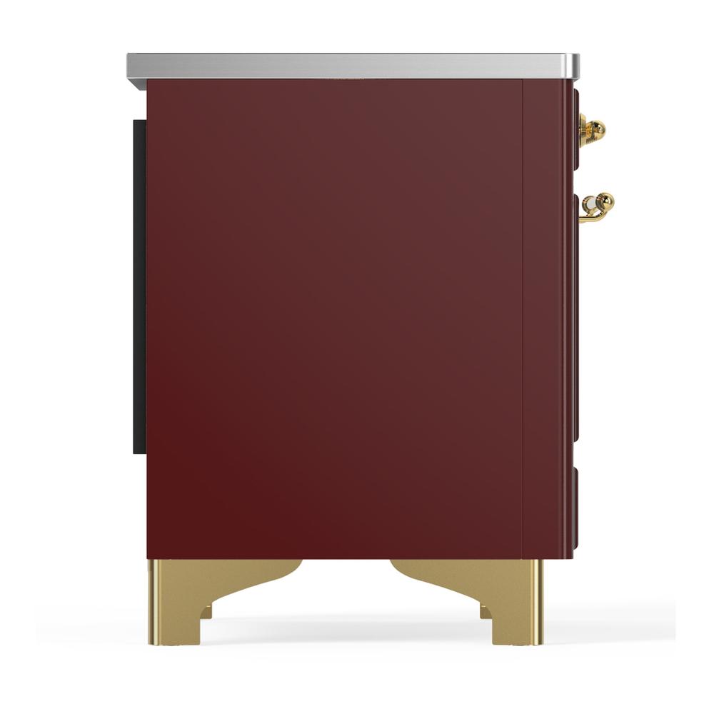ILVE UMIB36QNR3BUG Majestic III 36 inch Induction Range with 6 Elements, 3.5 cu. ft. Total Oven Capacity (Solid Door, Burgundy, Brass)