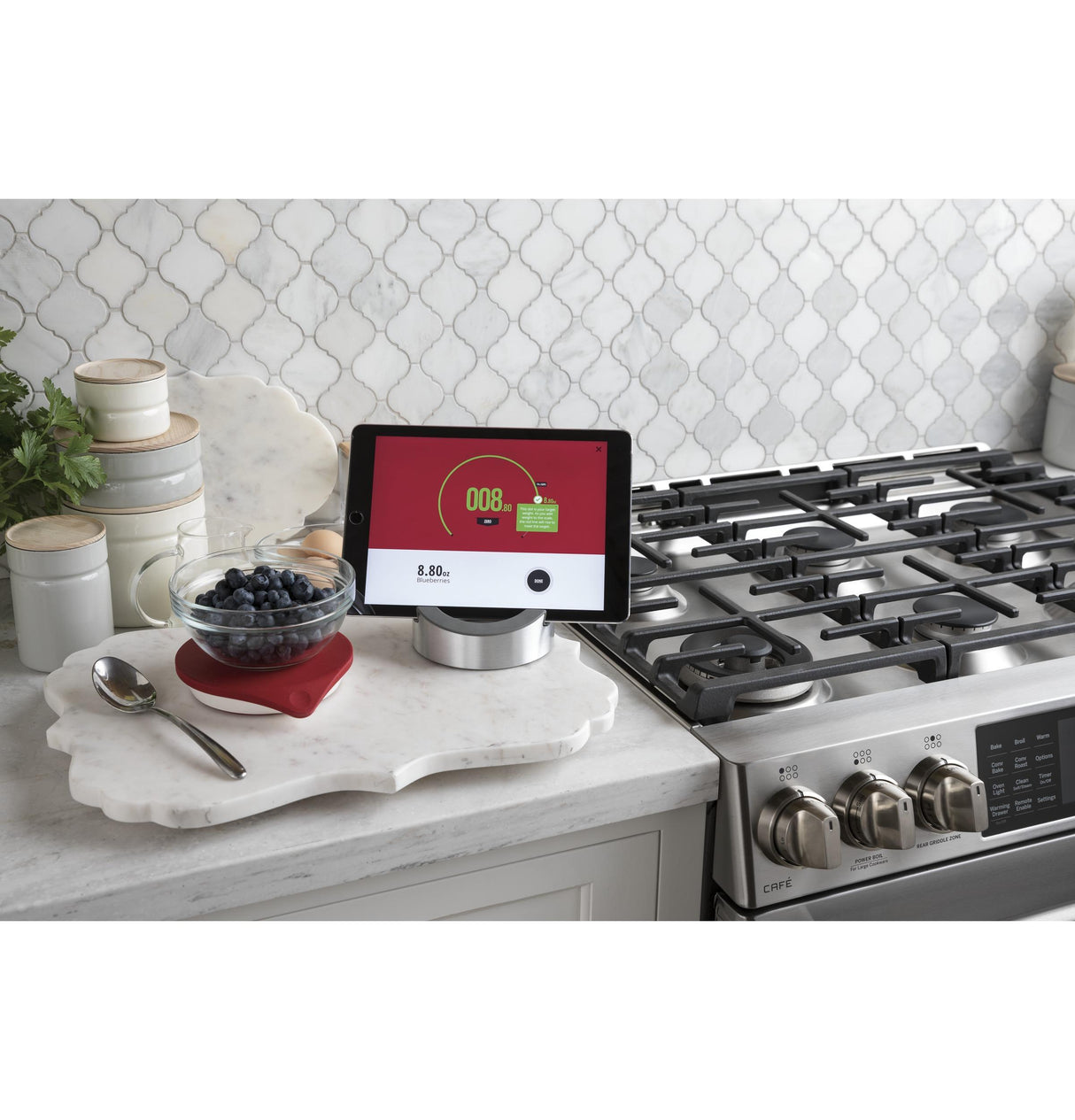 GE Cafe™ Series 30" Slide-In Front Control Dual-Fuel Range with Warming Drawer