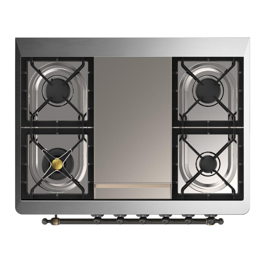 ILVE UM36FQNR3BUB Majestic III 36 inch Dual Fuel Range with 6 Black Brass Burners and Griddle, Dual Function Burner up to 25,000 BTU (Solid Door, Burgundy, Burnished, Natural Gas)