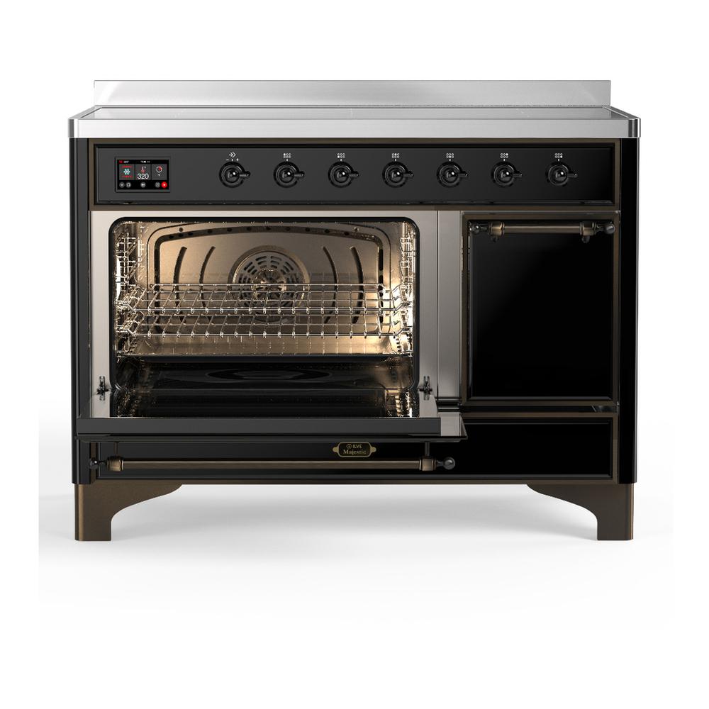 ILVE UMIB48QNR3BKB Majestic III 48 inch Induction Range with 6 Elements, 5.02 cu. ft. Total Oven Capacity (Solid Door, Glossy Black, Burnished)