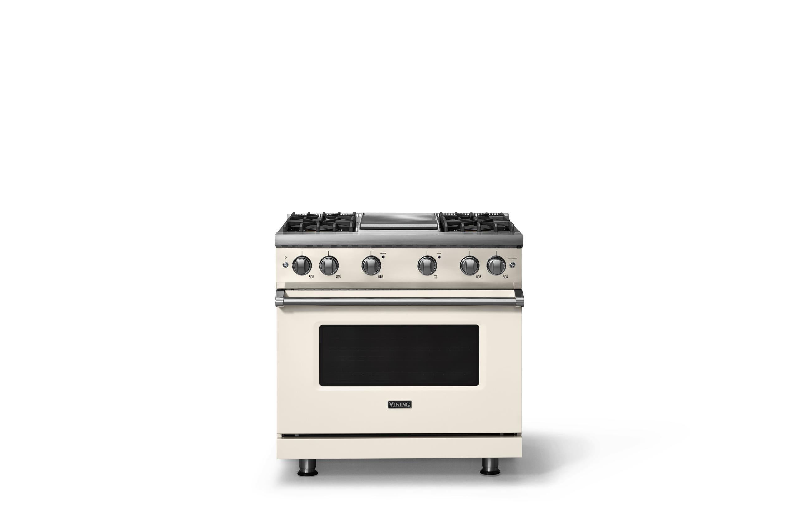 36"W. Sealed Burner Gas Range (Burner: 4g, Finish: Pure White, Trim: Polished Chrome, Fuel: Propane)