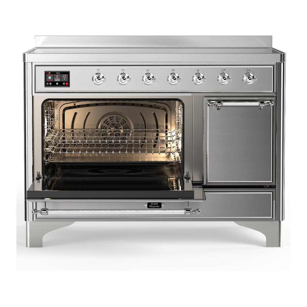 ILVE UMIB48QNR3SSC Majestic III 48 inch Induction Range with 6 Elements, 5.02 cu. ft. Total Oven Capacity (Solid Door, Stainless Steel, Chrome)