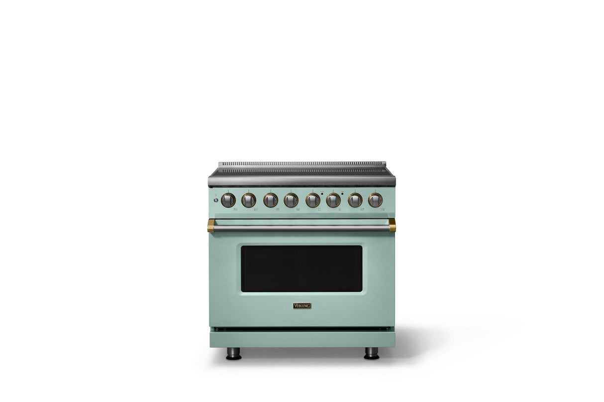 36"W. Induction Range (Finish: Splash, Trim: Brushed Brass)