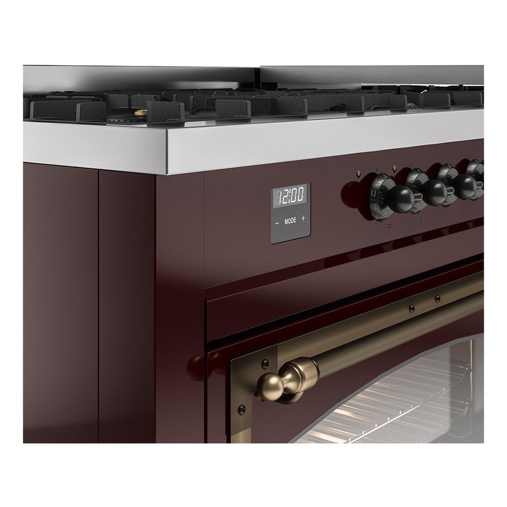 ILVE UN60FNMPBUBLP Nostalgie II Noblesse 60 inch Dual Fuel Range (9 Sealed Burners + Griddle, Liquid Propane, Triple Glass Door, Burgundy, Burnished)