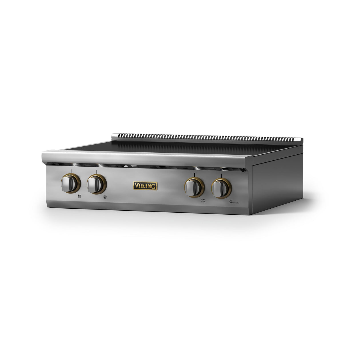 30"W. Electric Rangetop (Finish: Stainless Steel, Trim: Brushed Brass)