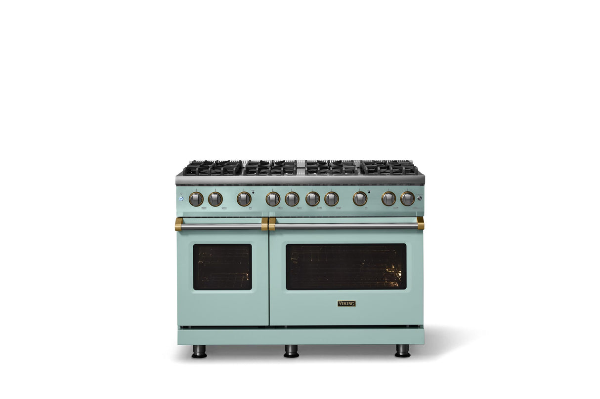 48"W. Sealed Burner Gas Range (Burner: 8b, Finish: Splash, Trim: Brushed Brass, Fuel: Propane)