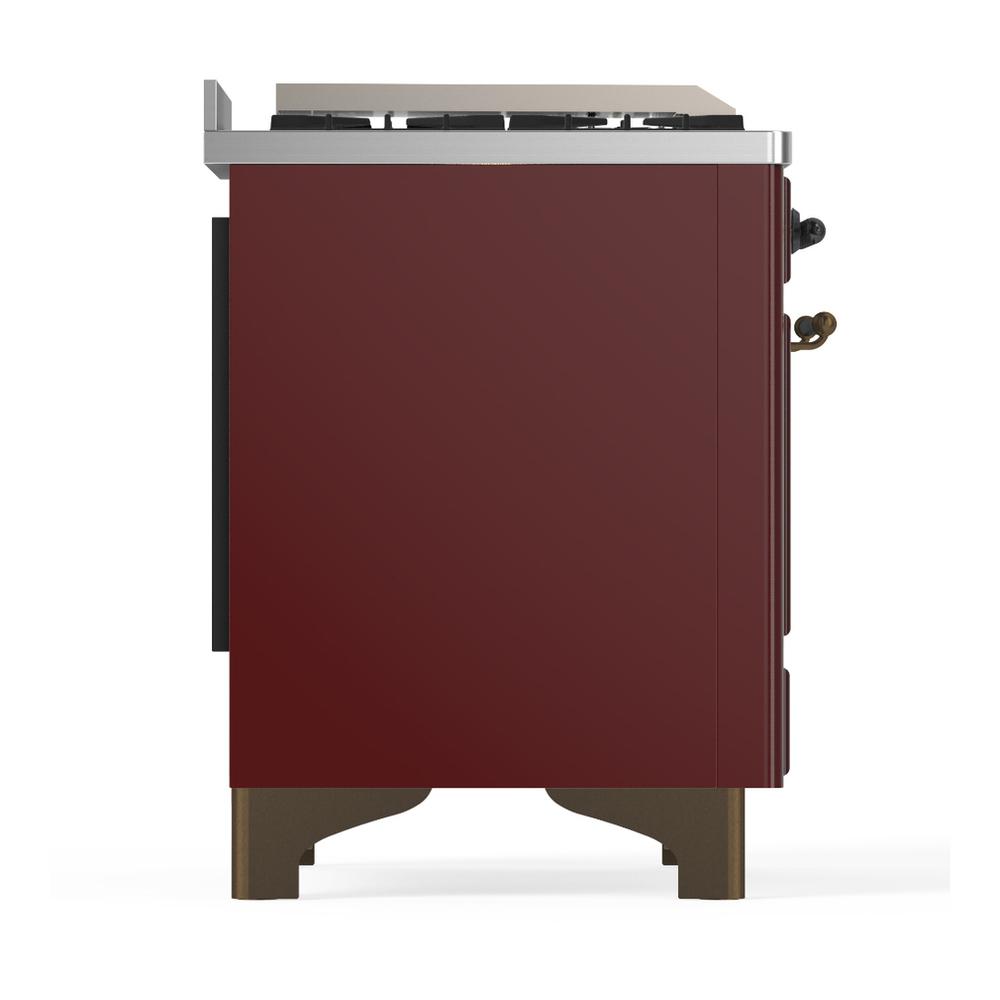 ILVE UM48FQNR3BUBLP Majestic III 48 inch Dual Fuel Range with 8 Burners and Griddle, Dual Function Burner up to 25,000 BTU (Liquid Propane, Solid Door, Burgundy, Burnished)
