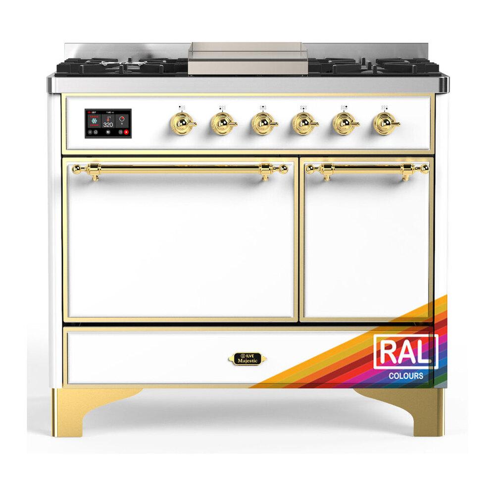 ILVE UMD40FQNR3RAG Majestic III 40 inch Dual Fuel Range with 6 Burners and Griddle, Dual Function Burner up to 25,000 BTU (Natural Gas, Solid Door, RAL, Brass)