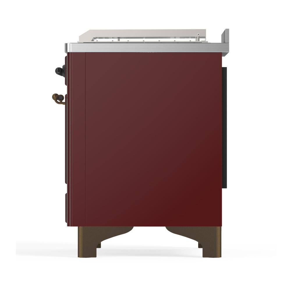 ILVE UM48FSNR3BUB Majestic III 48 inch Dual Fuel Range with 5 Black Brass Burners, Griddle and French Top, Dual Function Burner up to 25,000 BTU (Natural Gas, Triple Glass Door, Burgundy, Burnished)