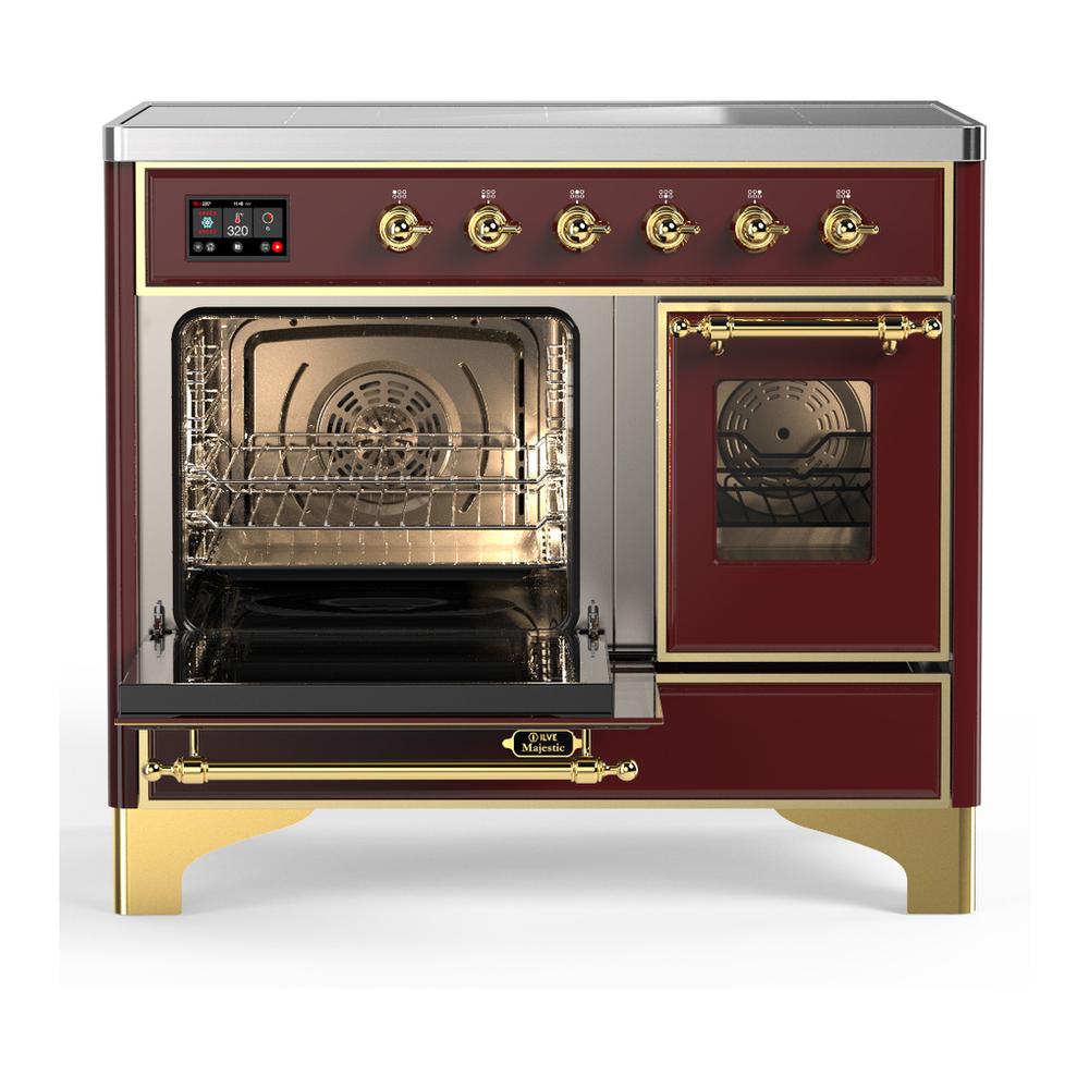 ILVE UMDIB40NR3BUG Majestic III 40 inch Induction Range with 6 Elements, 3.82 cu. ft. Total Oven Capacity (Triple Glass Door, Burgundy, Brass)