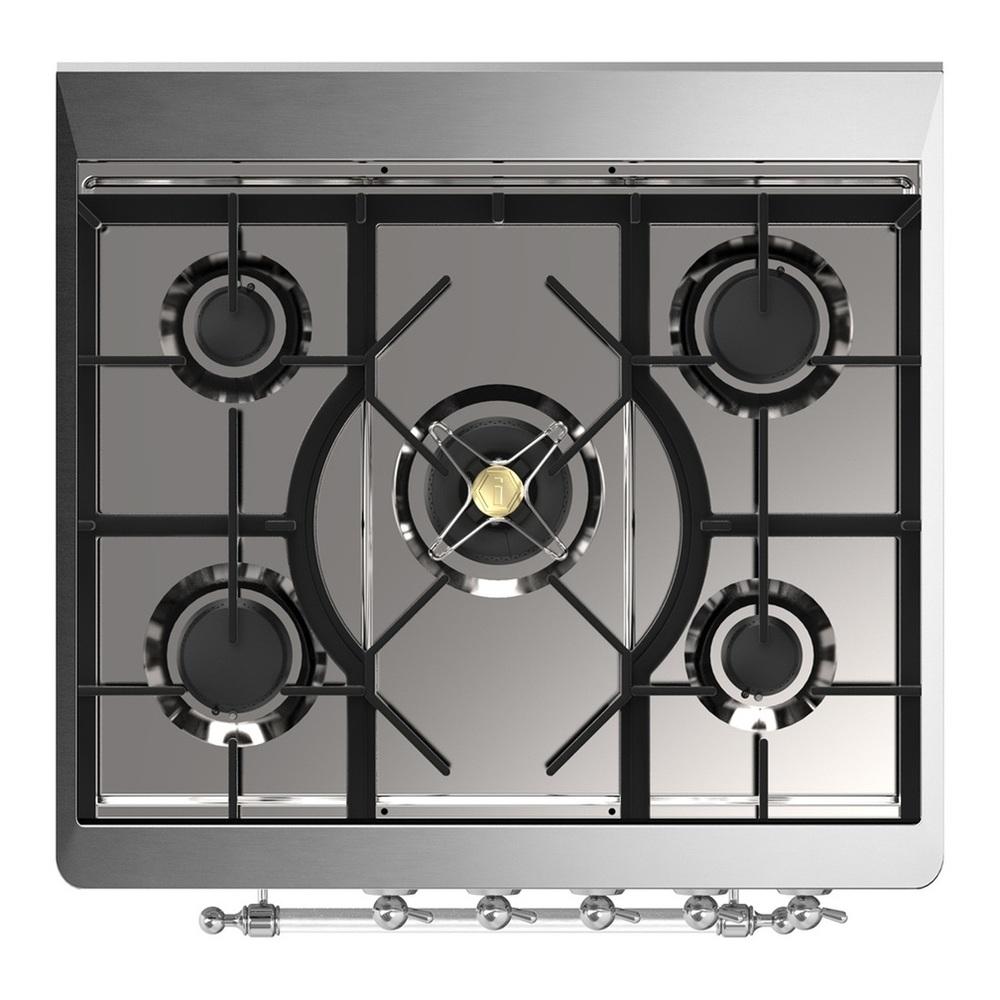 ILVE UM30NR3MBC Majestic III 30 inch Dual Fuel Range with 5 Black Brass Burners, Dual Function Burner up to 25,000 BTU (Natural Gas, Triple Glass Door, Midnight Blue, Chrome)