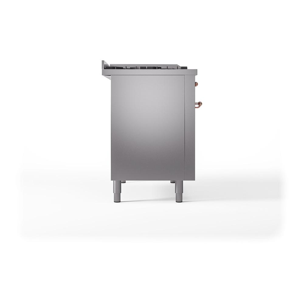 ILVE UN48FSQNMPSSPLP Nostalgie II Noblesse 48 inch Dual Fuel Range (5 Sealed Burners + Griddle + French Top, Liquid Propane, Solid Door, Stainless Steel, Copper)