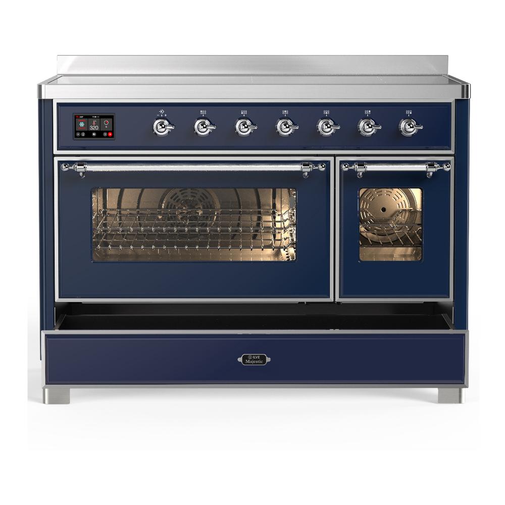 ILVE UMIB48NR3MBC Majestic III 48 inch Induction Range with 6 Elements, 5.02 cu. ft. Total Oven Capacity (Triple Glass Door, Midnight Blue, Chrome)