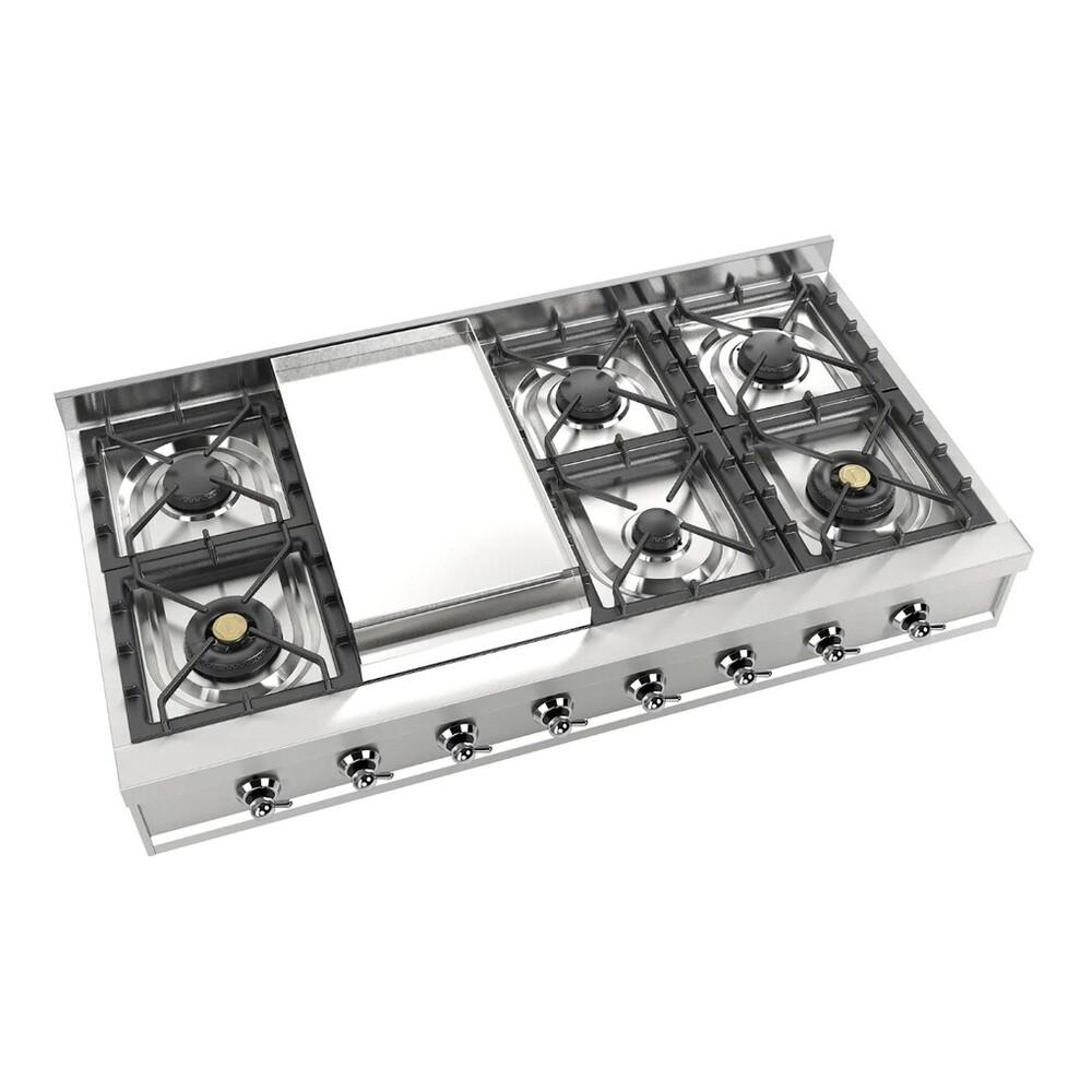 ILVE UHCP48FNSSCLP Nostalgie II 48 inch Built-In Gas Rangetop with Griddle, in Stainless Steel (Liquid Propane, Chrome)