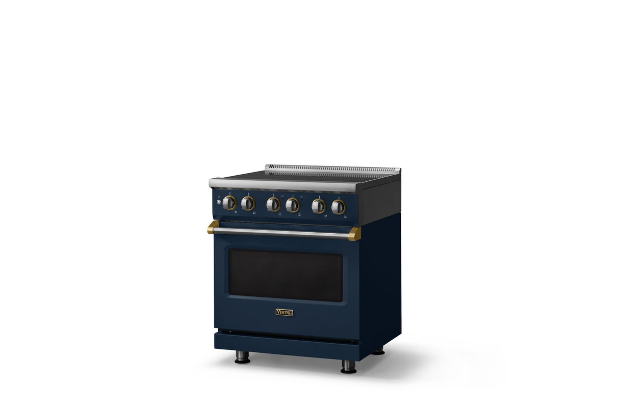 30"W. Induction Range (Finish: Slate Blue, Trim: Brushed Brass)