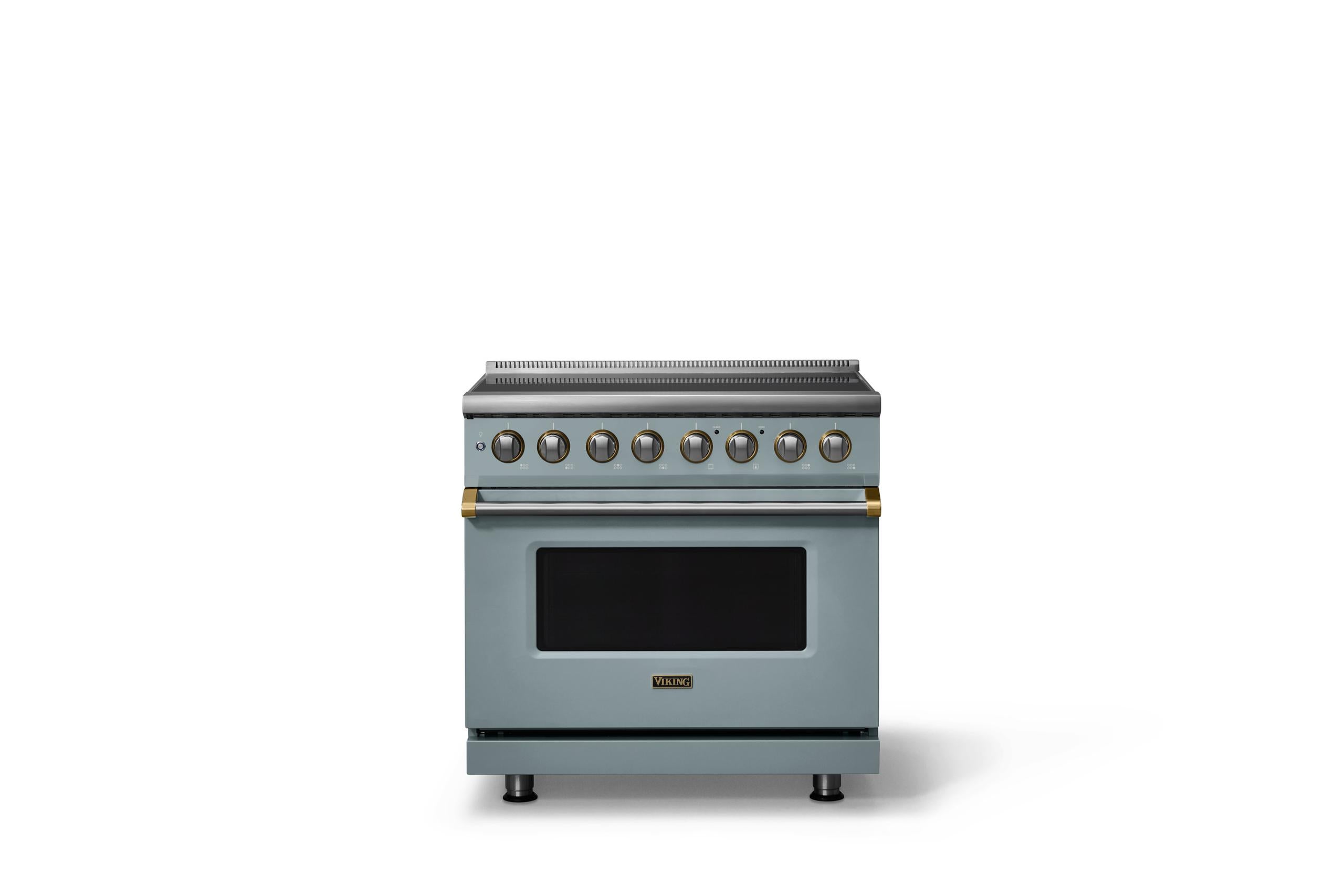 36"W. Induction Range (Finish: November Sky, Trim: Brushed Brass)