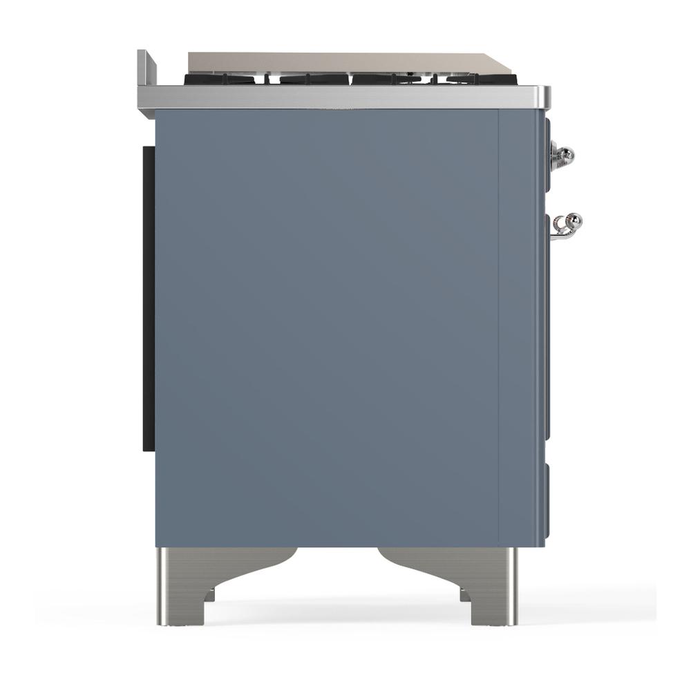 ILVE UMD40FNR3BGCLP Majestic III 40 inch Dual Fuel Range with 6 Burners and Griddle, Dual Function Burner up to 25,000 BTU (Liquid Propane, Triple Glass Door, Blue Grey, Chrome)