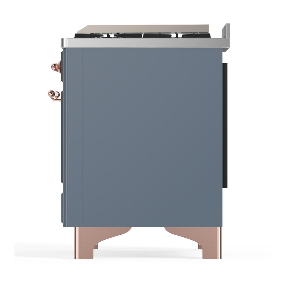 ILVE UM48FNR3BGP Majestic III 48 inch Dual Fuel Range with 8 Burners and Griddle, Dual Function Burner up to 25,000 BTU (Natural Gas, Triple Glass Door, Blue Grey, Copper)