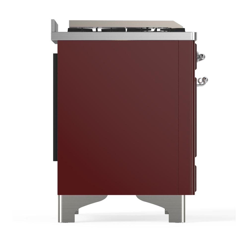 ILVE UM60FSNR3BUCLP Majestic III 60 inch Dual Fuel Range with 7 Burners, Griddle and French Top, Dual Function Burner with up to 25,000 BTU (Liquid Propane, Triple Glass Door, Burgundy, Chrome)