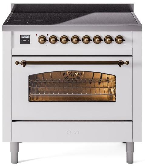 Nostalgie II 36 Inch Electric Freestanding Range in White with Bronze Trim