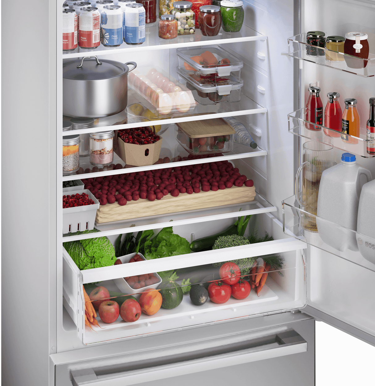 100 Series, free-standing fridge-freezer with freezer at bottom, Brushed steel (with anti-fingerprint), Total No Frost