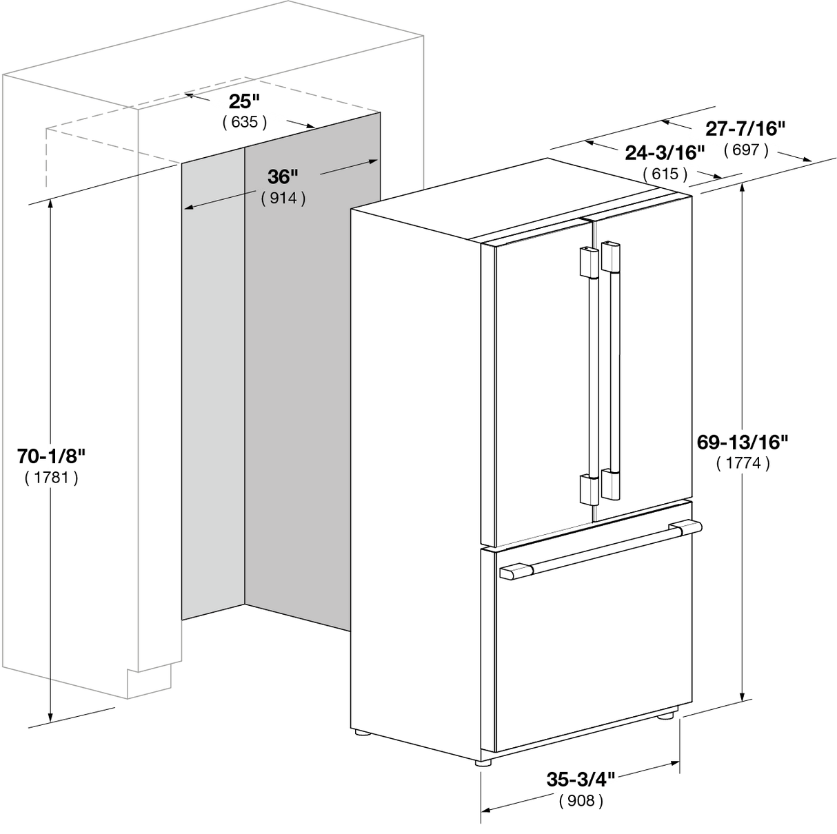 36" FRENCH DOOR FRIDGE